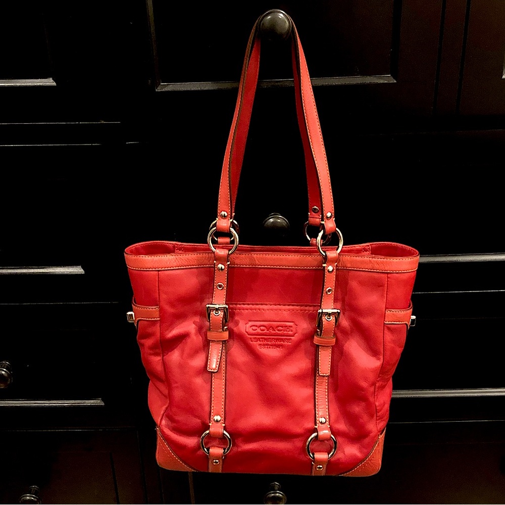 COACH Hampton Red Leather Gallery Tote Shoulder Bag Vintage RARE - Picture 1 of 9